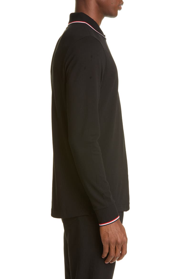 Tipped Long Sleeve Piqué Polo, Alternate, color, BLACK