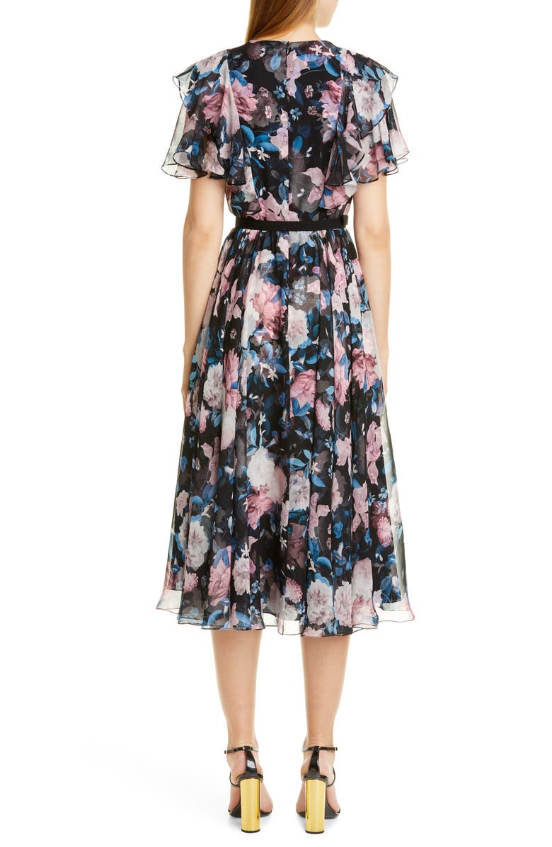 Erdem Floral Ruffle Silk Chiffon Midi Dress, Alternate, color,