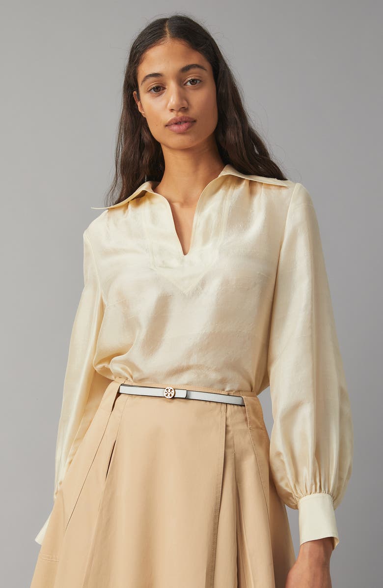 Tory Burch Skinny Leather Logo Belt, Alternate, color, 