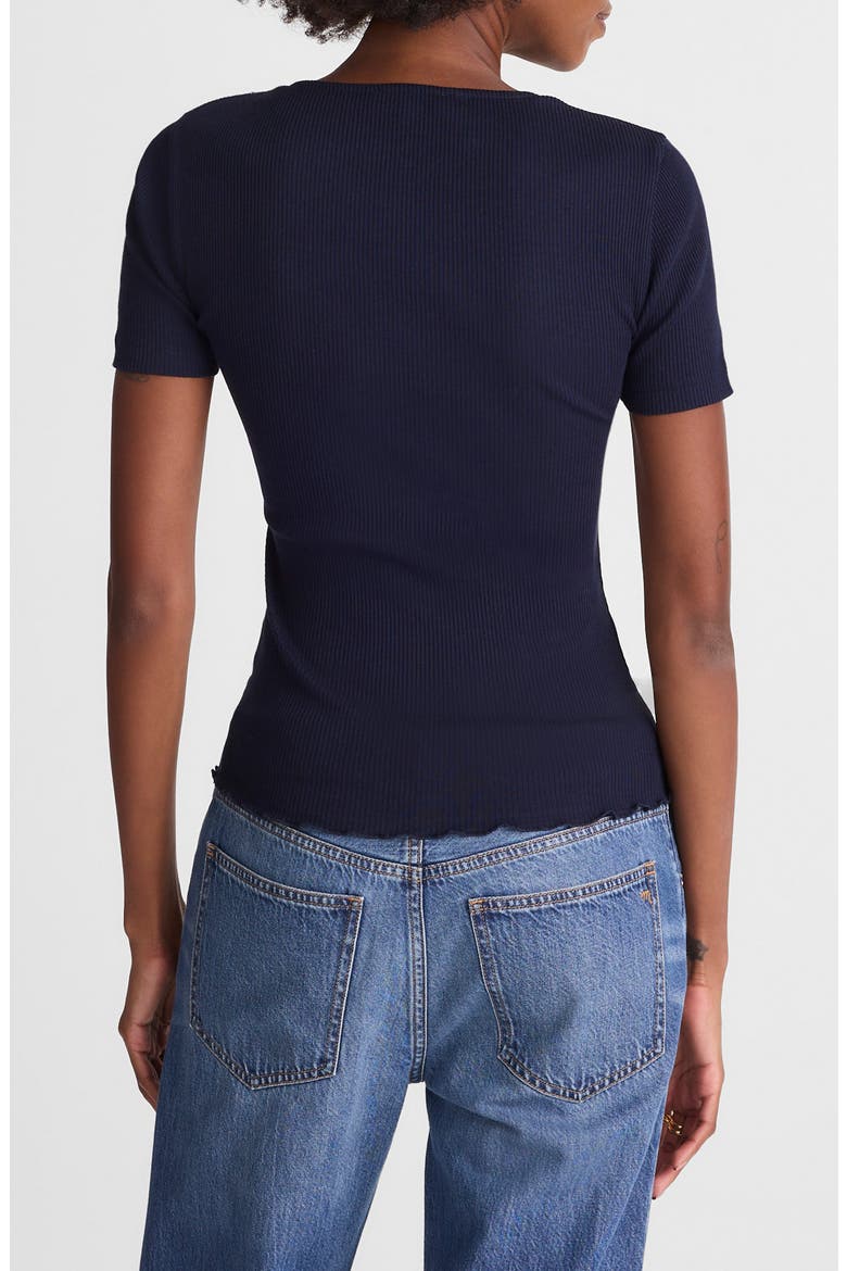 Lace Trim V-Neck Rib Top, Alternate, color, MIDNIGHT NAVY