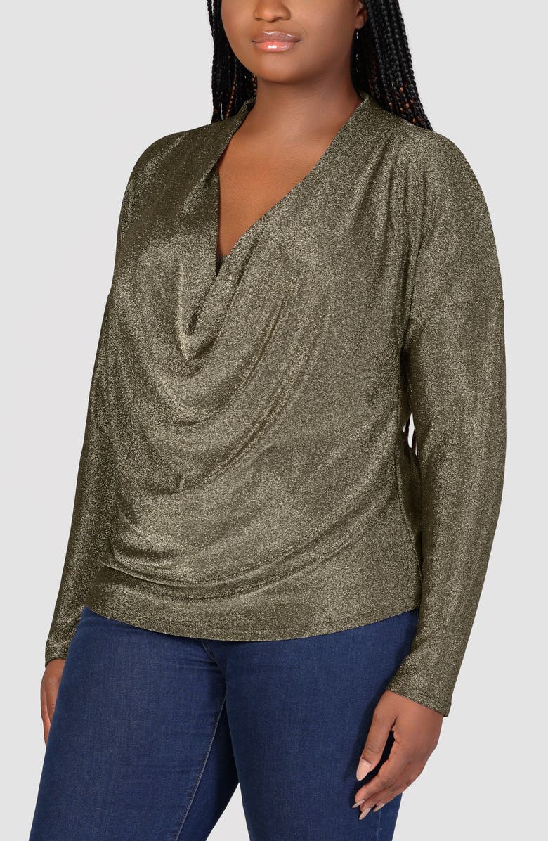24seven Comfort Apparel Shimmer Knit Cowl Neck Top, Alternate, color, Gold