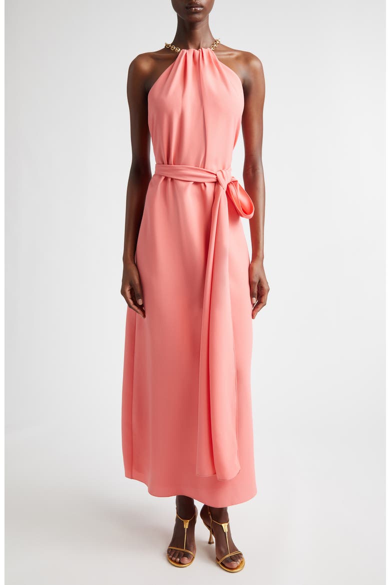 Crepe Halter Neck Dress, Main, color, SUNSET