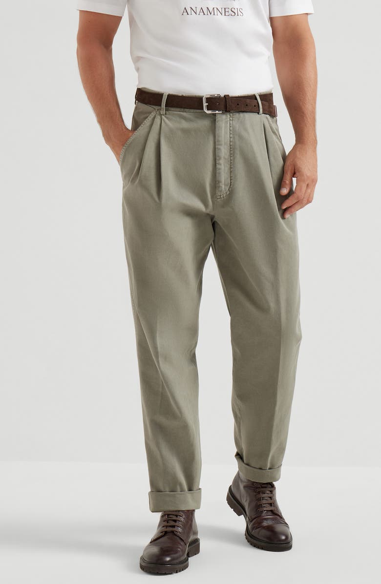 Brunello Cucinelli Double pleated trousers, Alternate, color, Khaki