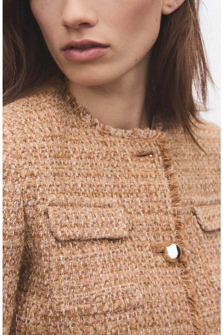 Fray Trim Tweed Crop Jacket, Alternate, color, MEDIUM BROWN