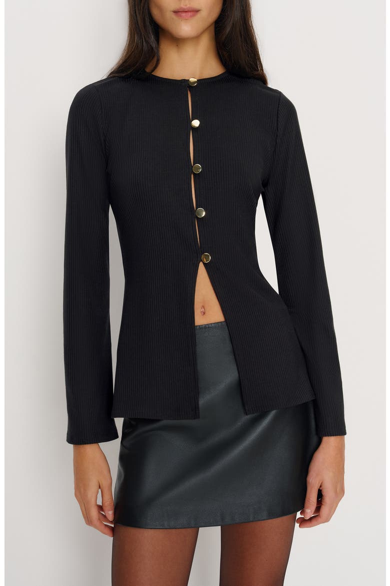 Verne Button Front Knit Top, Main, color, BLACK