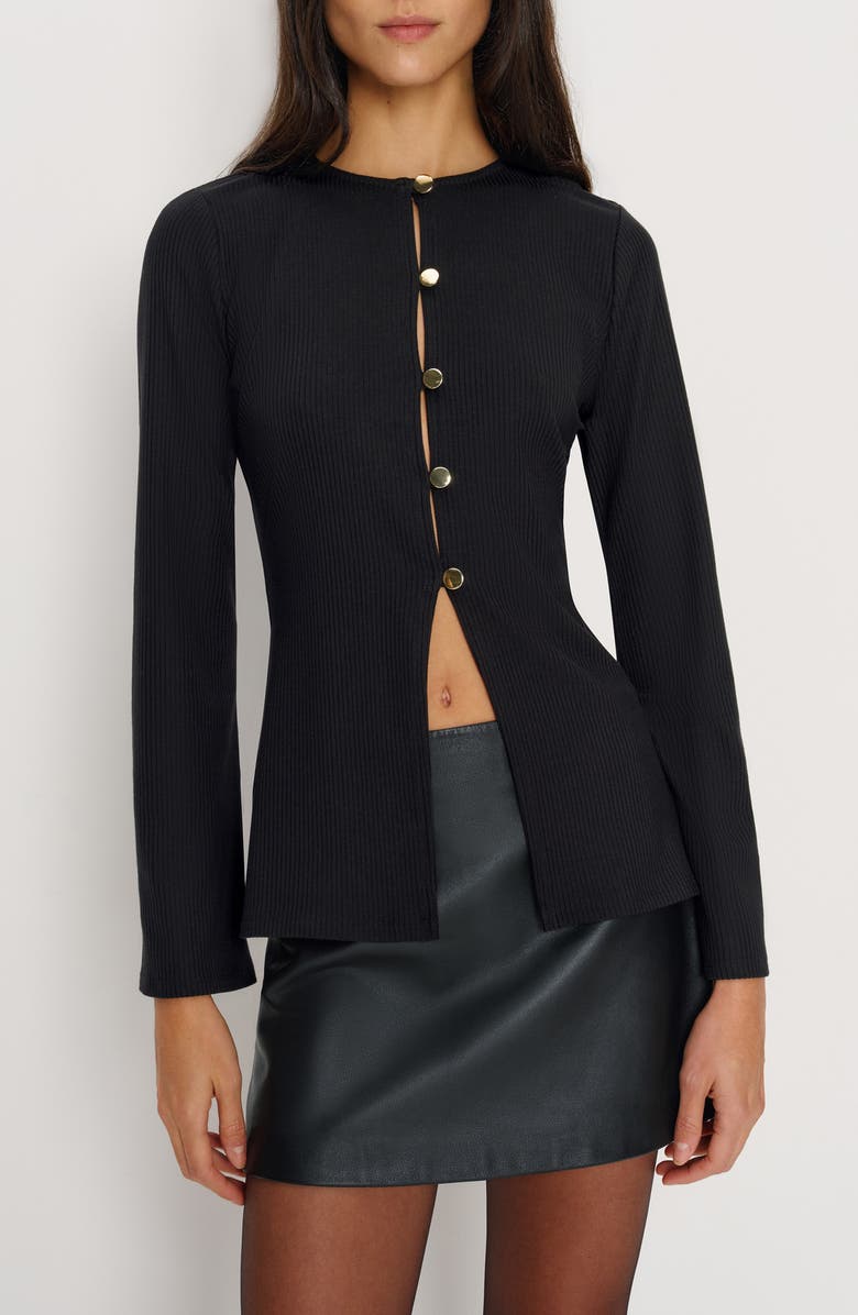 Reformation Verne Button Front Knit Top, Main, color, Black