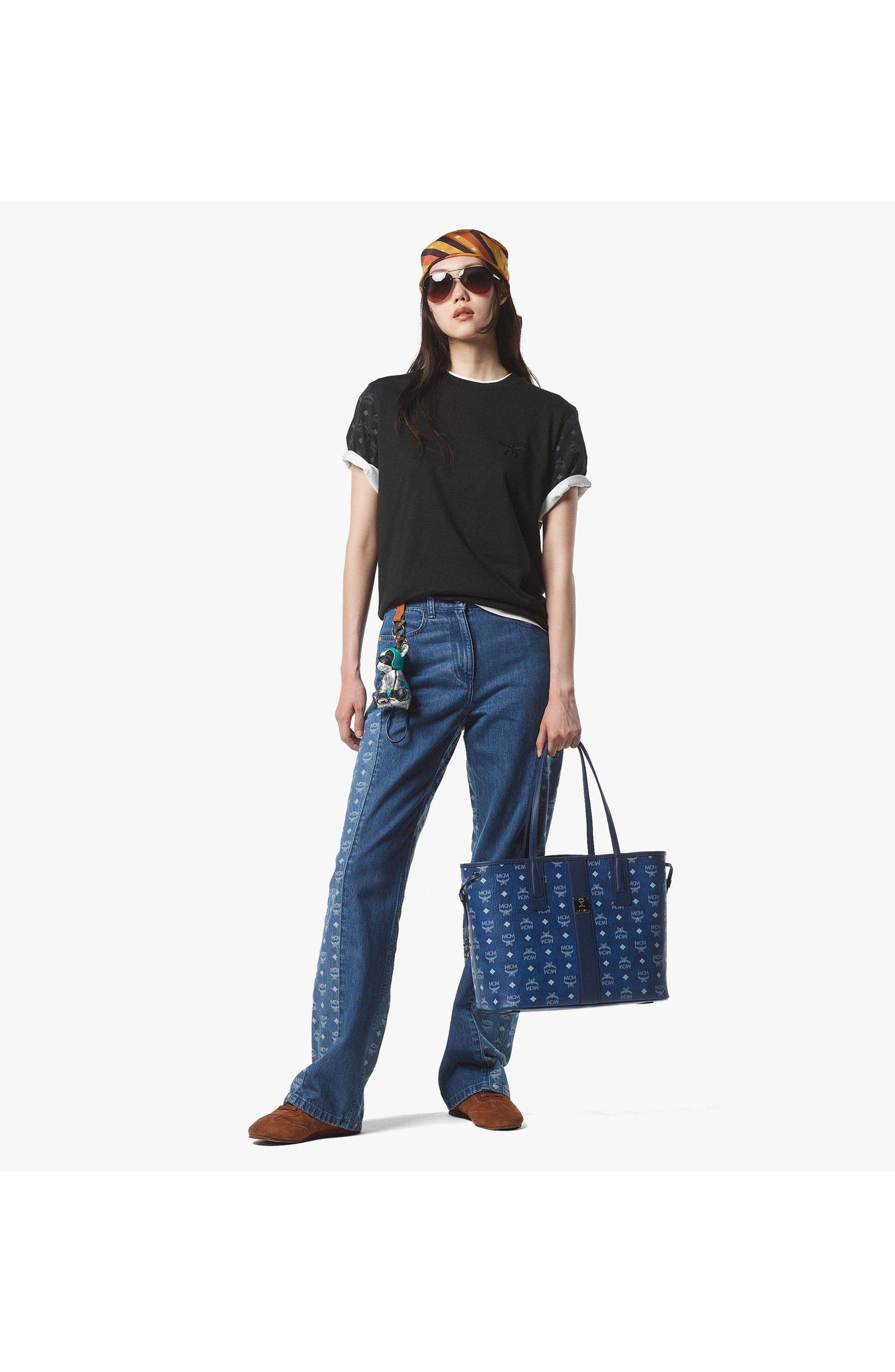 MCM Medium Liz Shopper in Visetos, Alternate, color, Blue Visetos