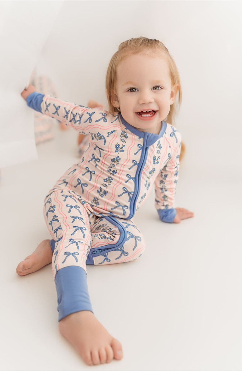 In My Jammers Amelia Bow Zipper Romper, Alternate, color, Blue Floral