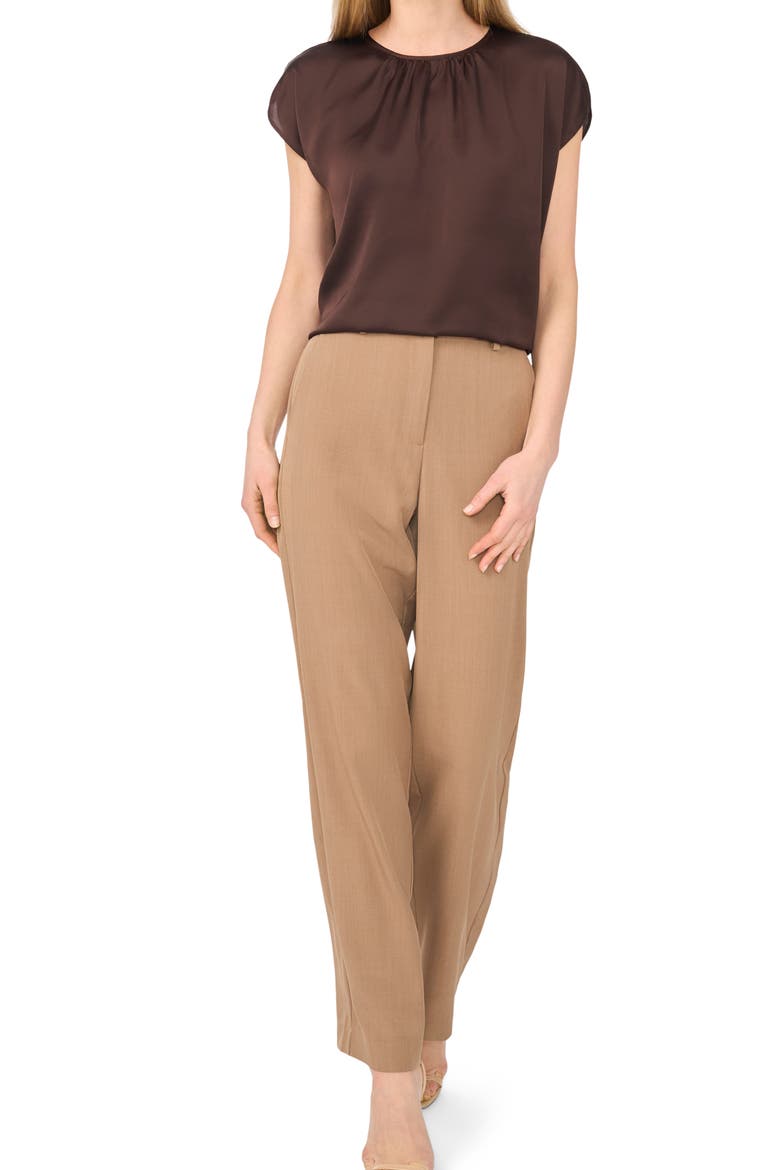Shirred Satin Top, Alternate, color, CHOCOLATE