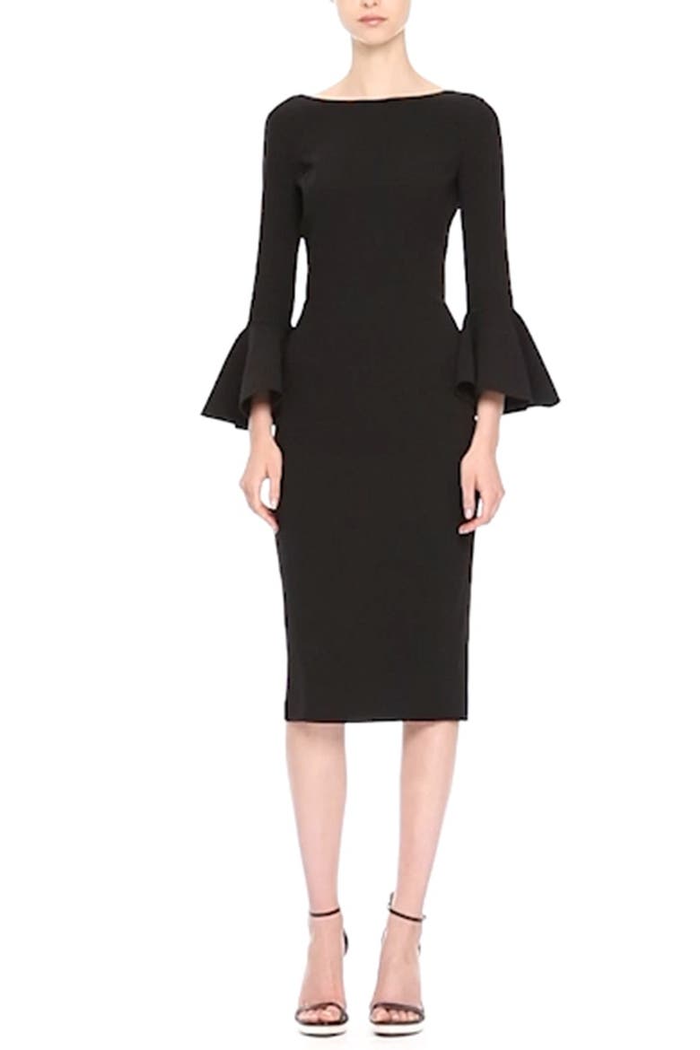 Bell Sleeve Sheath Dress, Alternate, color, BLACK