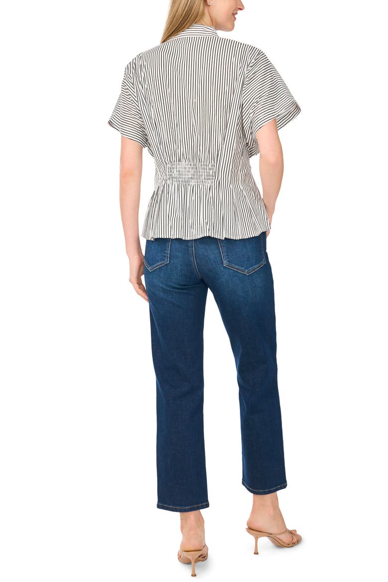 Stripe Short Sleeve Pleated Button-Up Shirt, Alternate, color, NEW IVORY