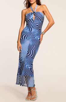 Ramy Brook Sandie Swirl Print Halter Neck Dress