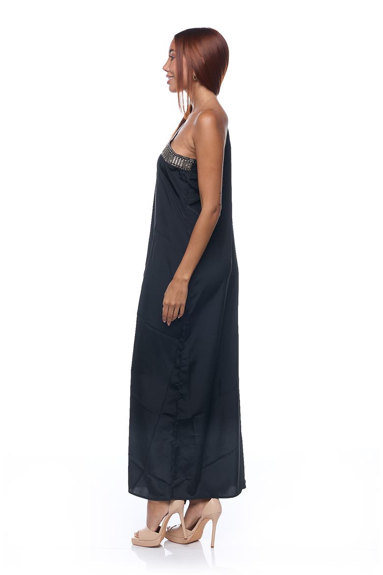 Embellished One-Shoulder Dress, Alternate, color, BLACK