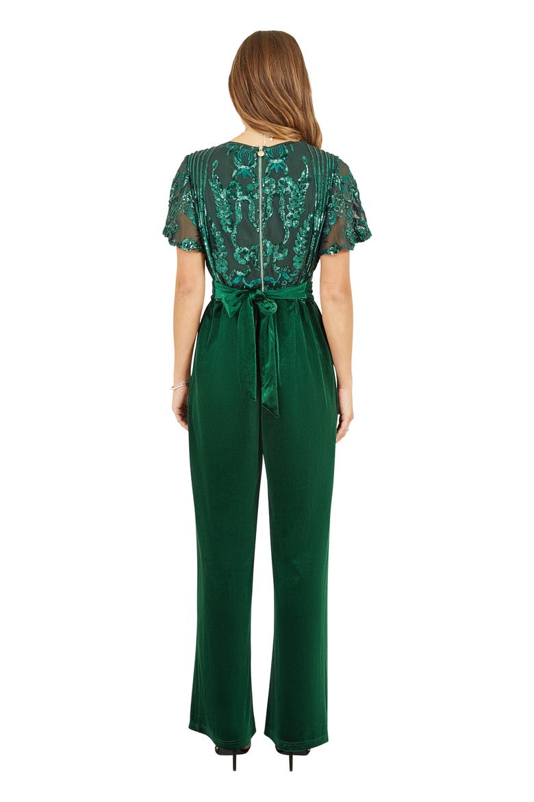 Wrap Sequin Embellished Velvet Jumpsuit, Alternate, color, Green