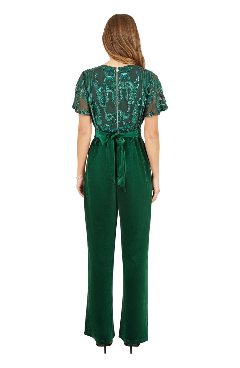 Yumi Wrap Sequin Embellished Velvet Jumpsuit, Alternate, color, Green