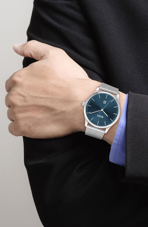 Hugo Boss Boss Reason Quartz Mesh Strap Watch, 43mm In Blue Sunray