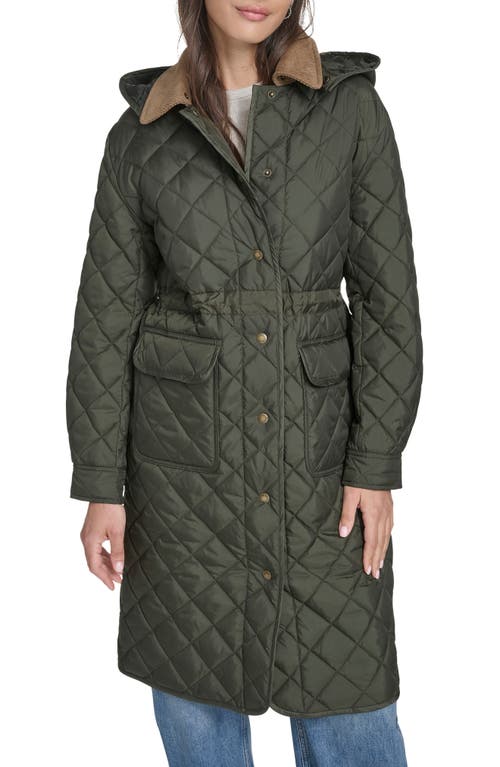 Levi's Diamond Quilted Hooded Long Coat In Green