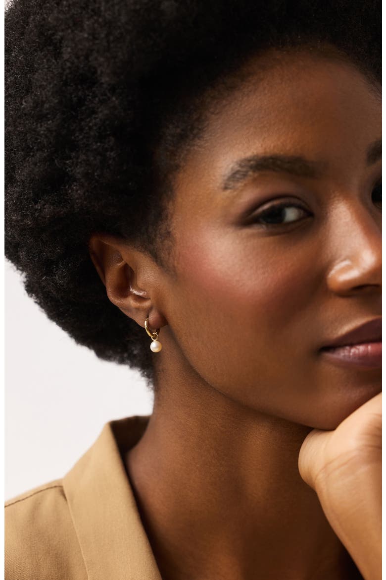 Small Gold Hoop Earrings - Gold Pearl Hoops, Alternate, color, Gold