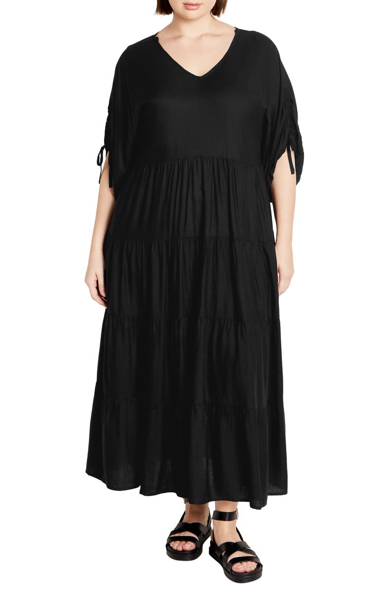 City Chic Jenna Puff Sleeve Dress, Main, color, Black