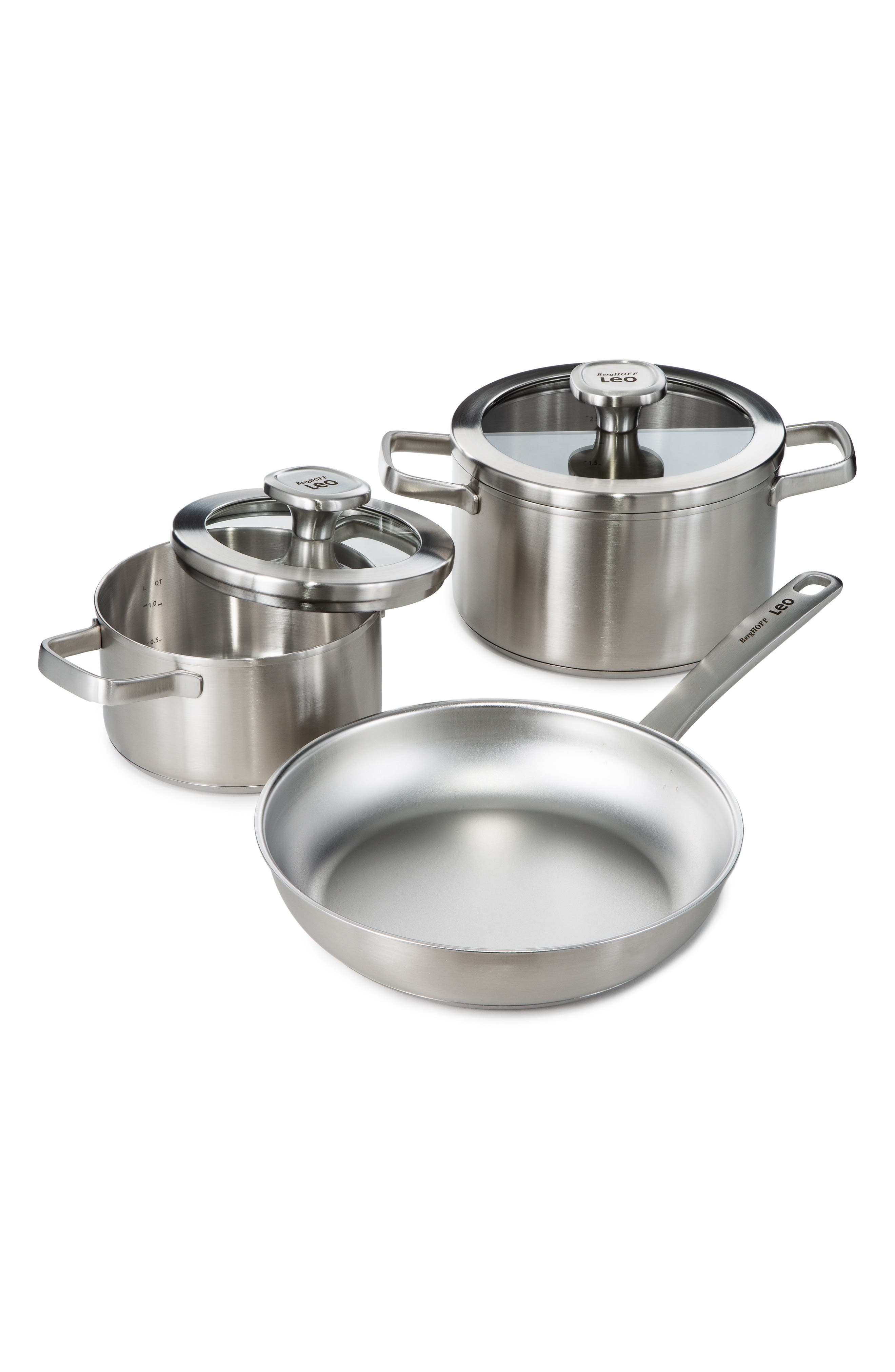 BergHOFF Graphite 5-Piece Recycled Stainless Steel Stockpot and Fry Pan Set