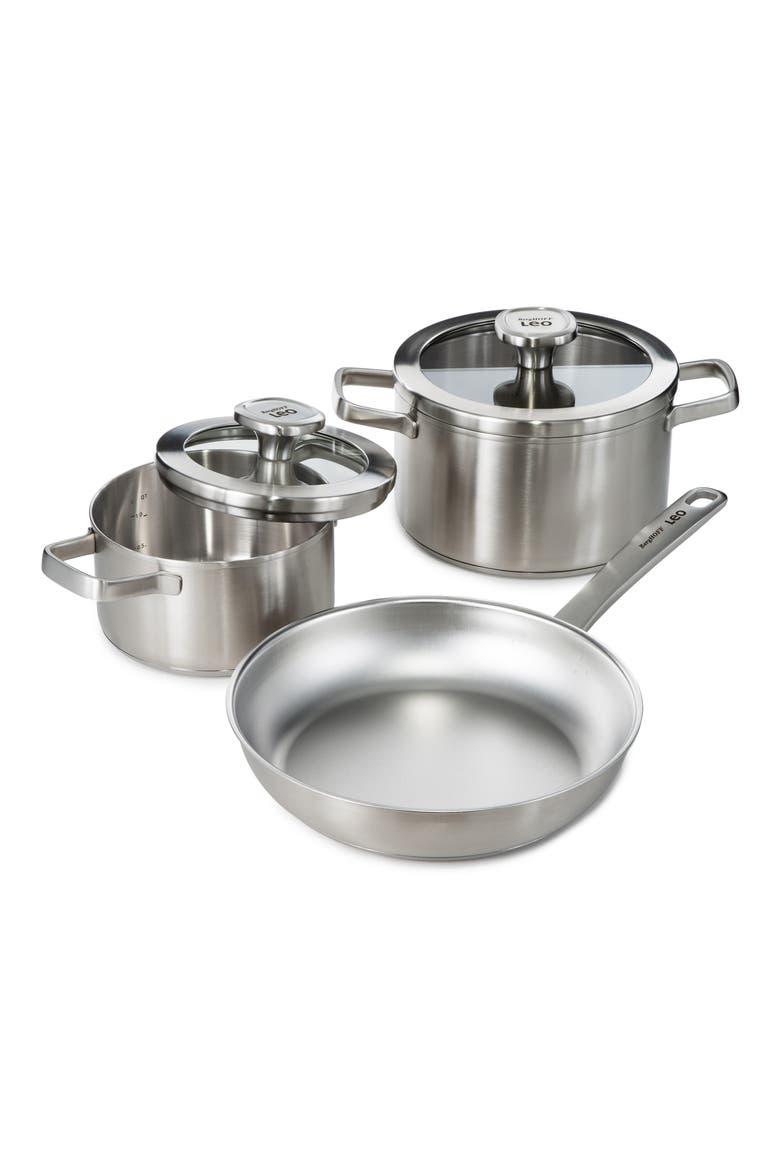 Graphite 5-Piece Recycled Stainless Steel Stockpot and Fry Pan Set, Main, color, SILVER