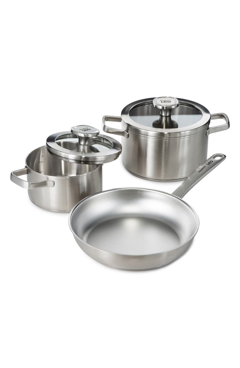 BergHOFF Graphite 5-Piece Recycled Stainless Steel Stockpot and Fry Pan Set, Main, color, Silver