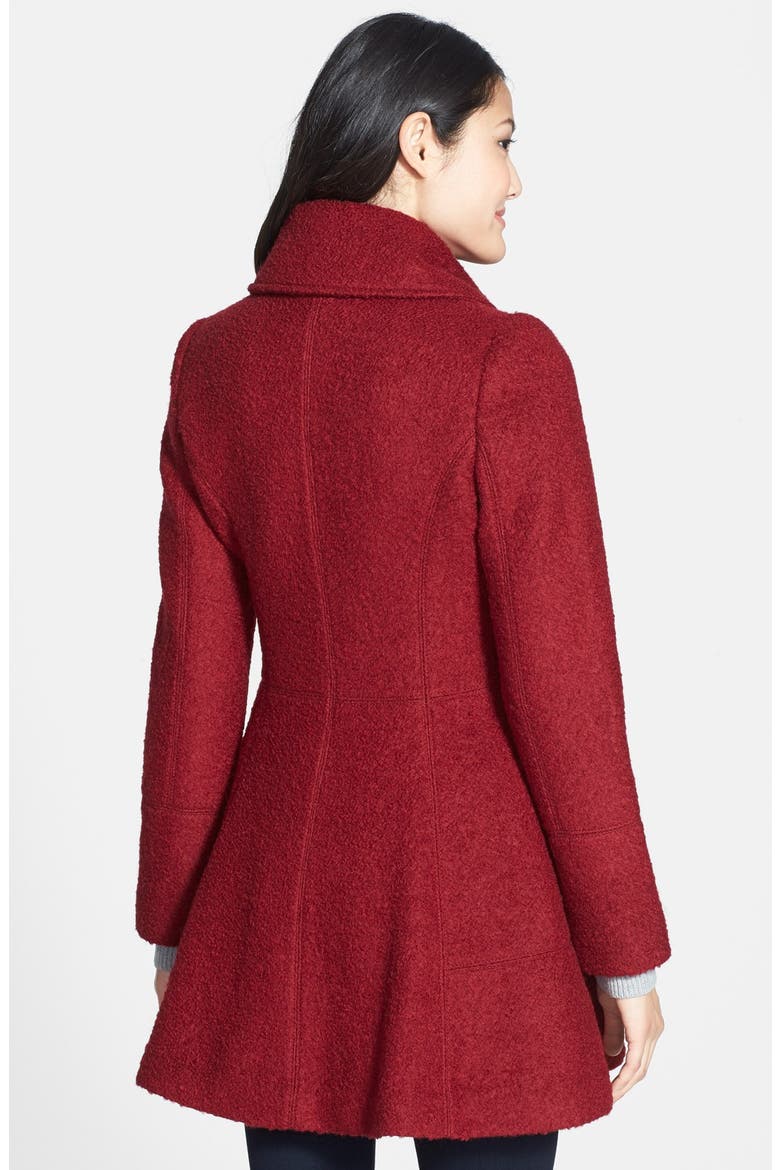 Double Breasted Bouclé Coat, Alternate, color, BURGUNDY