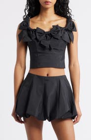 LoveShackFancy Winston Bow Off the Shoulder Crop Top