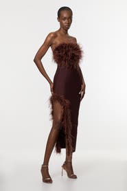 Karen Millen Feather Detail Bandeau Knit Midi Dress