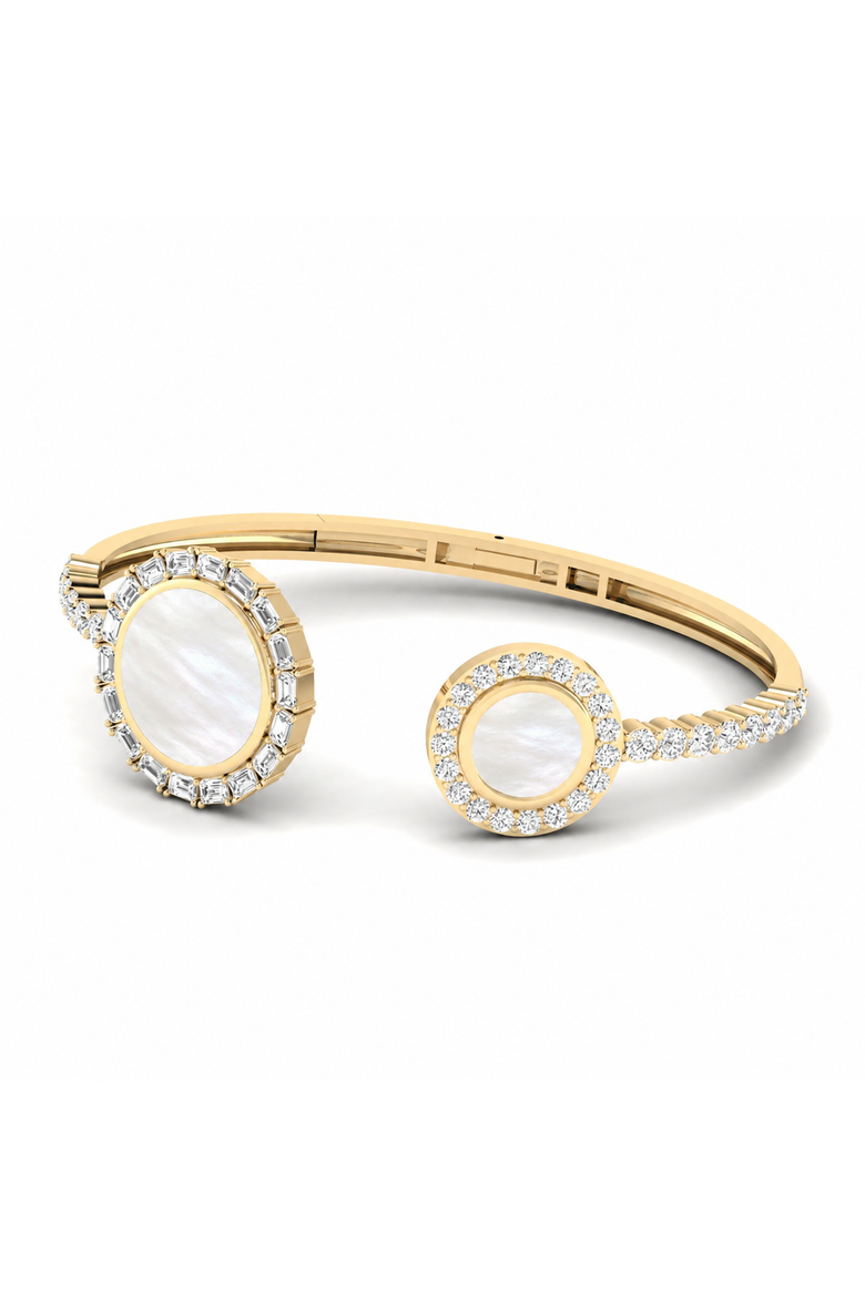 Mother of Pearl and Lab Diamond Hinged Cuff  in 14K Gold, Main, color, Yellow Gold