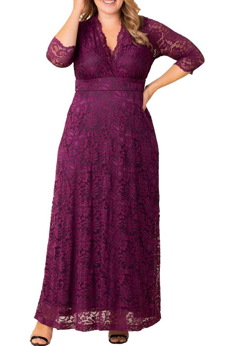Maria Lace Evening Gown, Main, color, BERRY BLISS