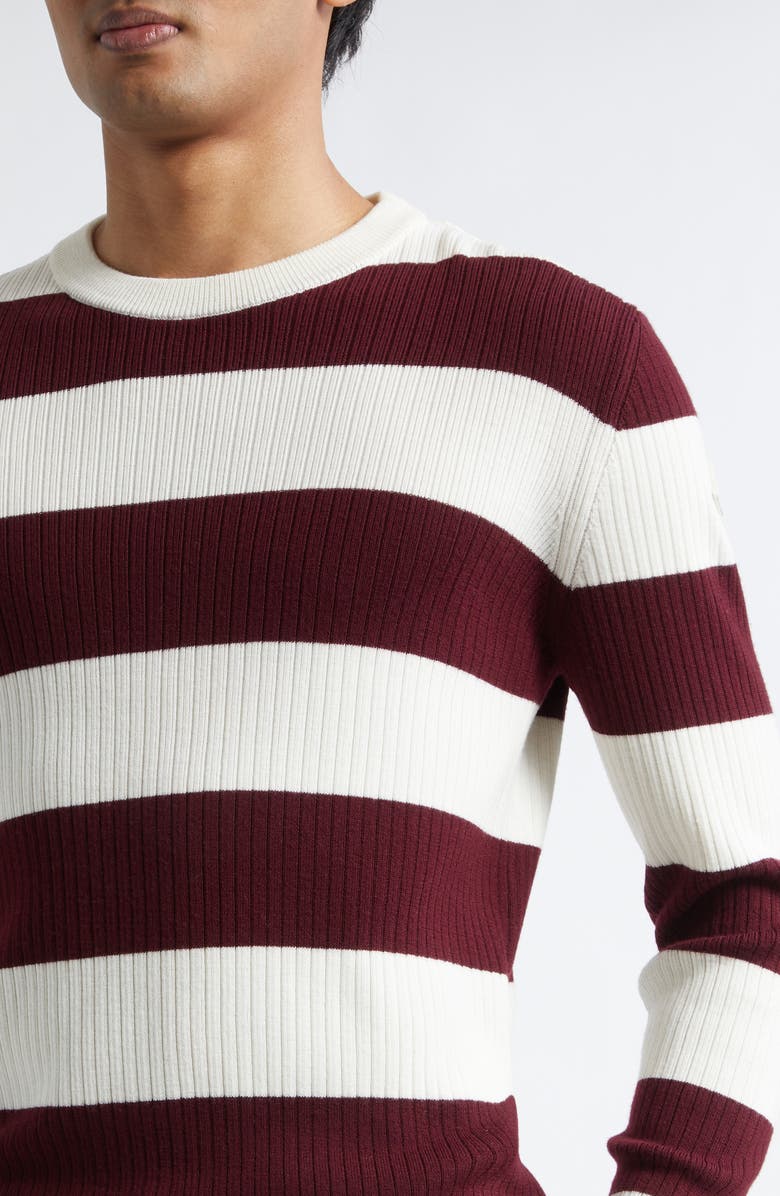 Moncler Rugby Stripe Wool Sweater, Alternate, color, Burgundy Stripe