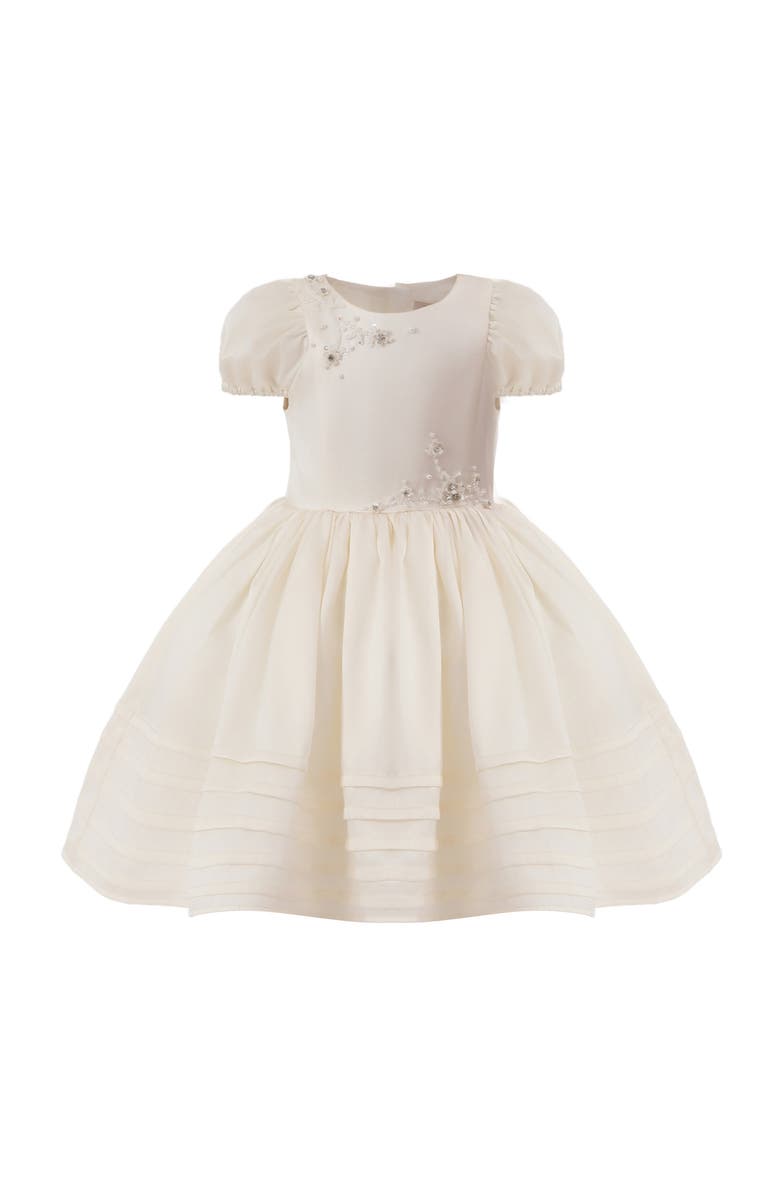 Tulleen Embroidered Pleated Dress, Main, color, Ivory