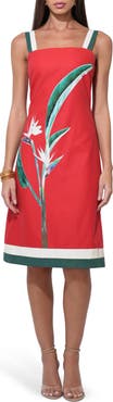 Adelyn Rae Bird of Paradise Print Cotton & Linen Midi Dress