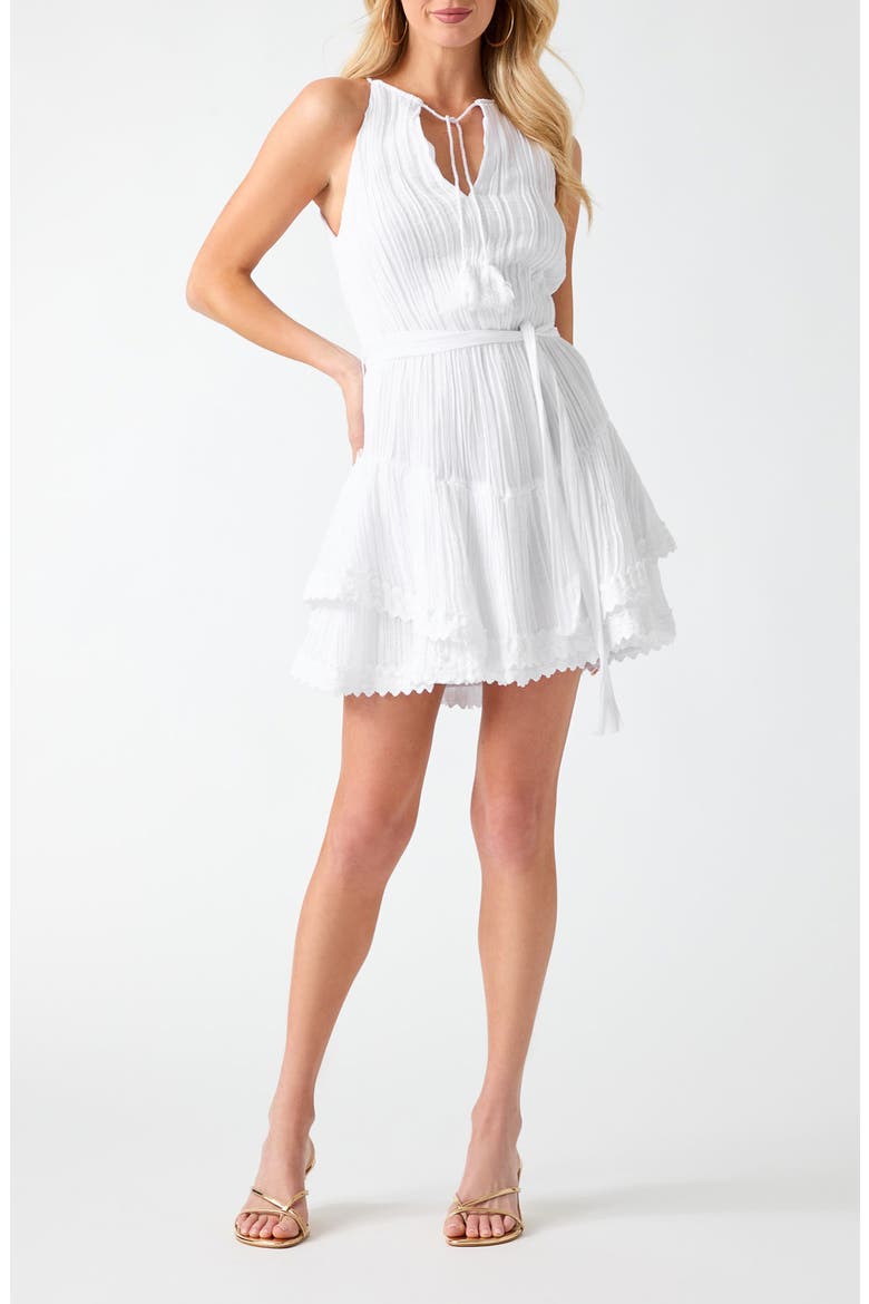 Jordyn Tiered Belted Minidress, Main, color, WHITE