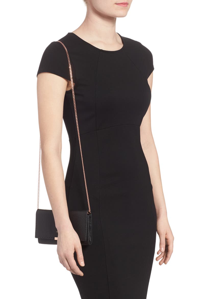 Janet Leather Crossbody Matinée Wallet on a Chain, Alternate, color, BLACK