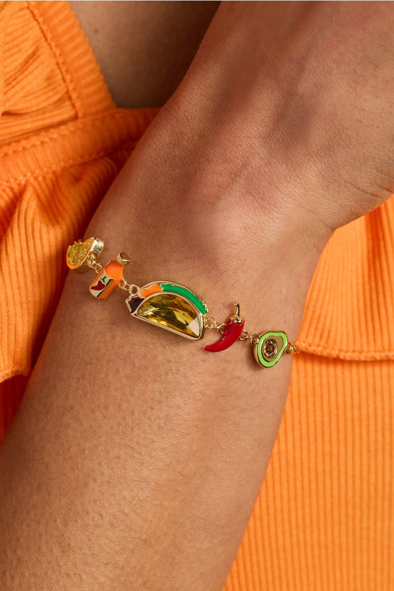 Taco Inline Charm Bracelet, Alternate, color, Gold