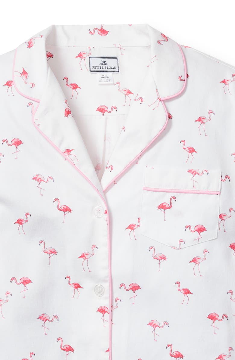 Petite Plume Flamingos Cotton Pajamas, Alternate, color, White