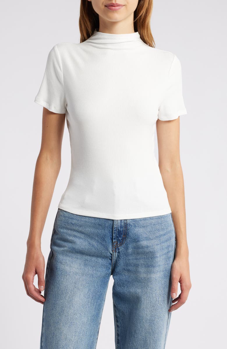 PAIGE Blanche Mock Neck Rib Top, Main, color, Ivory