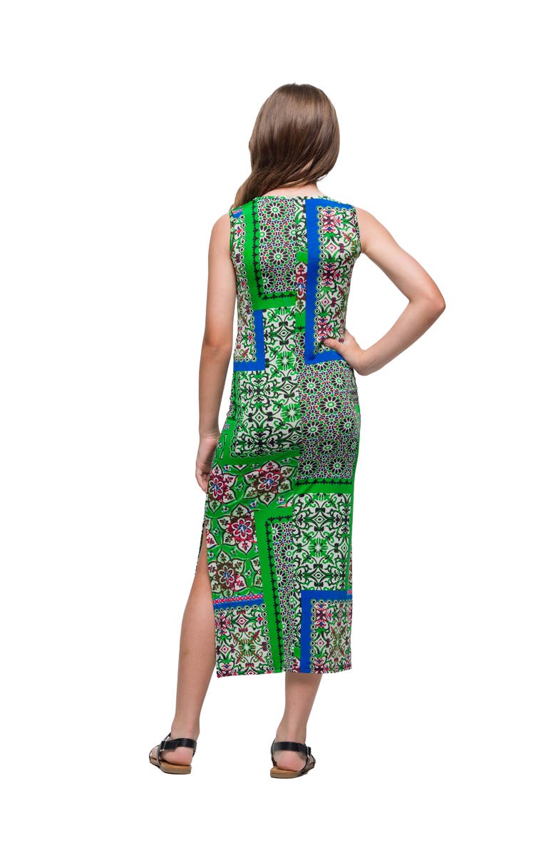 24sevenKid Green Scarf Print Side Slit Maxi Dress, Alternate, color, Green Multi