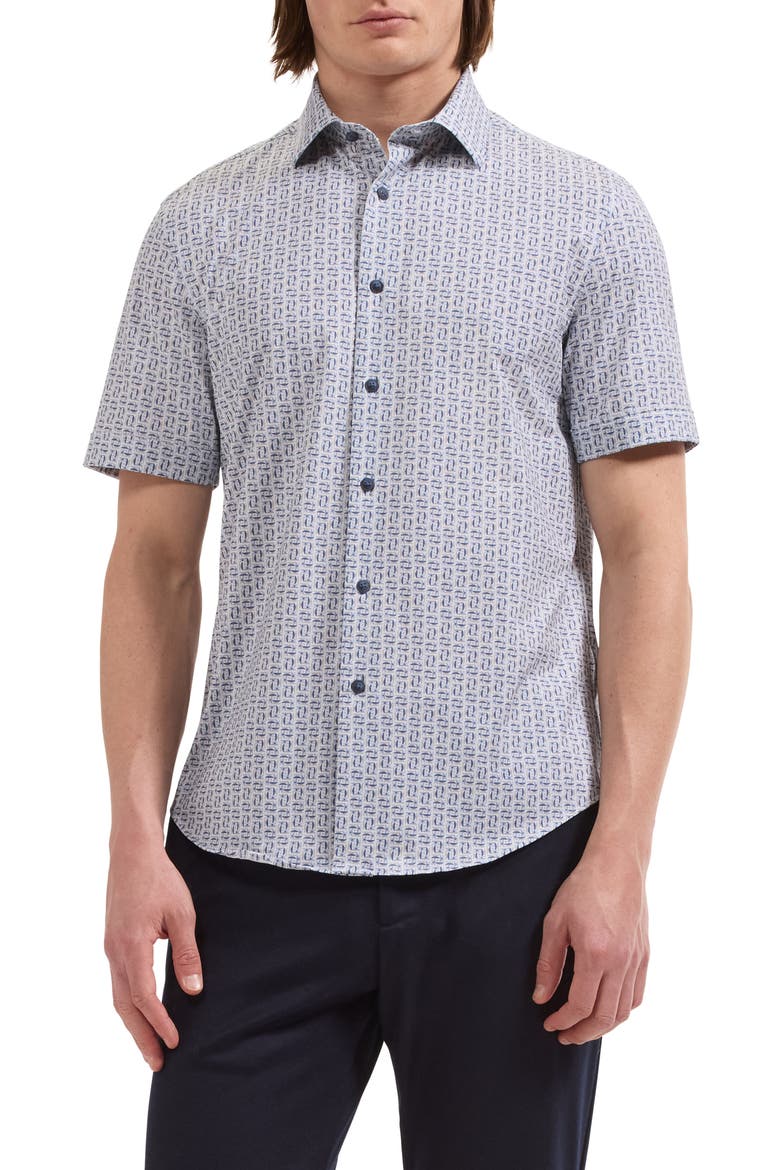 Miles OoohCotton® Print Short Sleeve Button-Up Shirt, Main, color, MARINE BLUE
