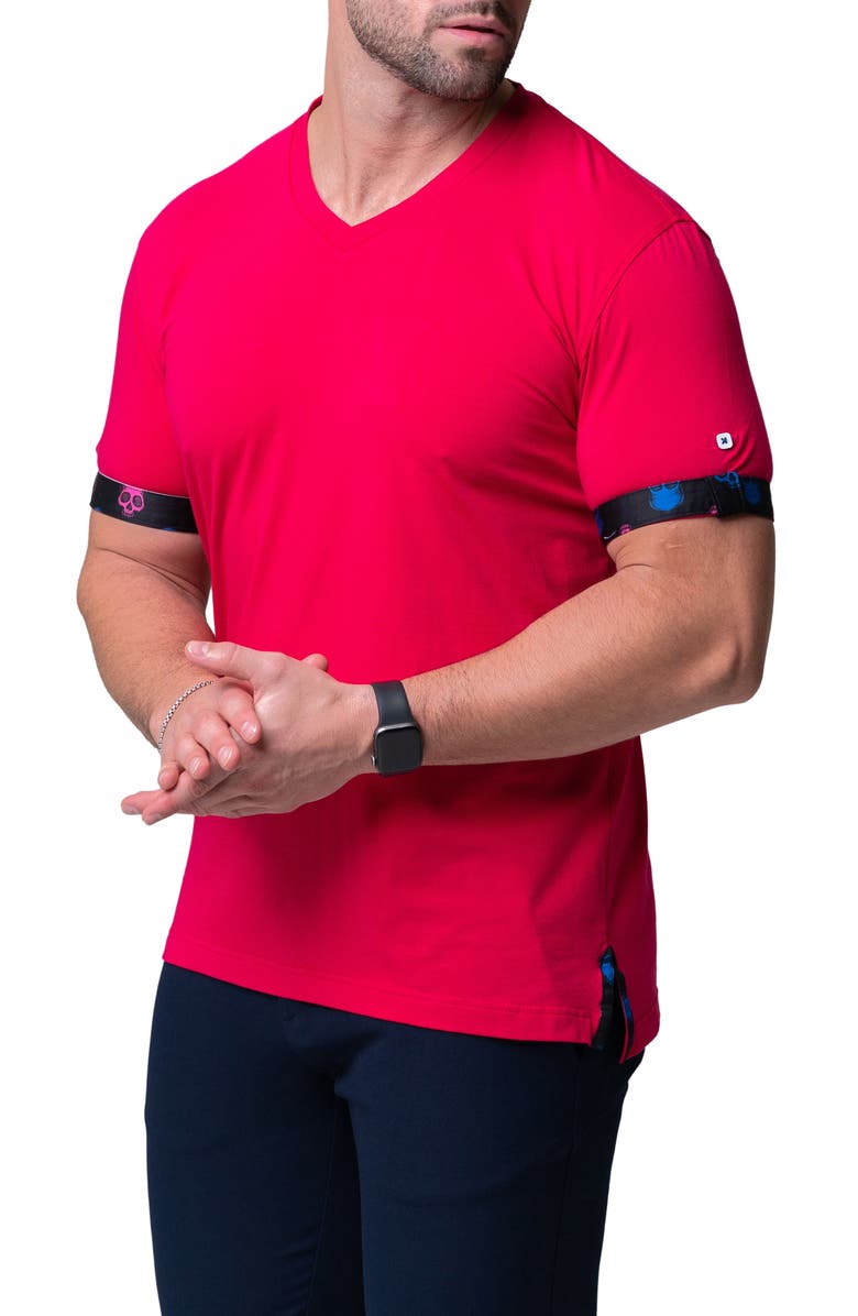 Maceoo Vivaldi Solid Skull Fuchsia Pink V-Neck Cotton T-Shirt, Alternate, color, Pink