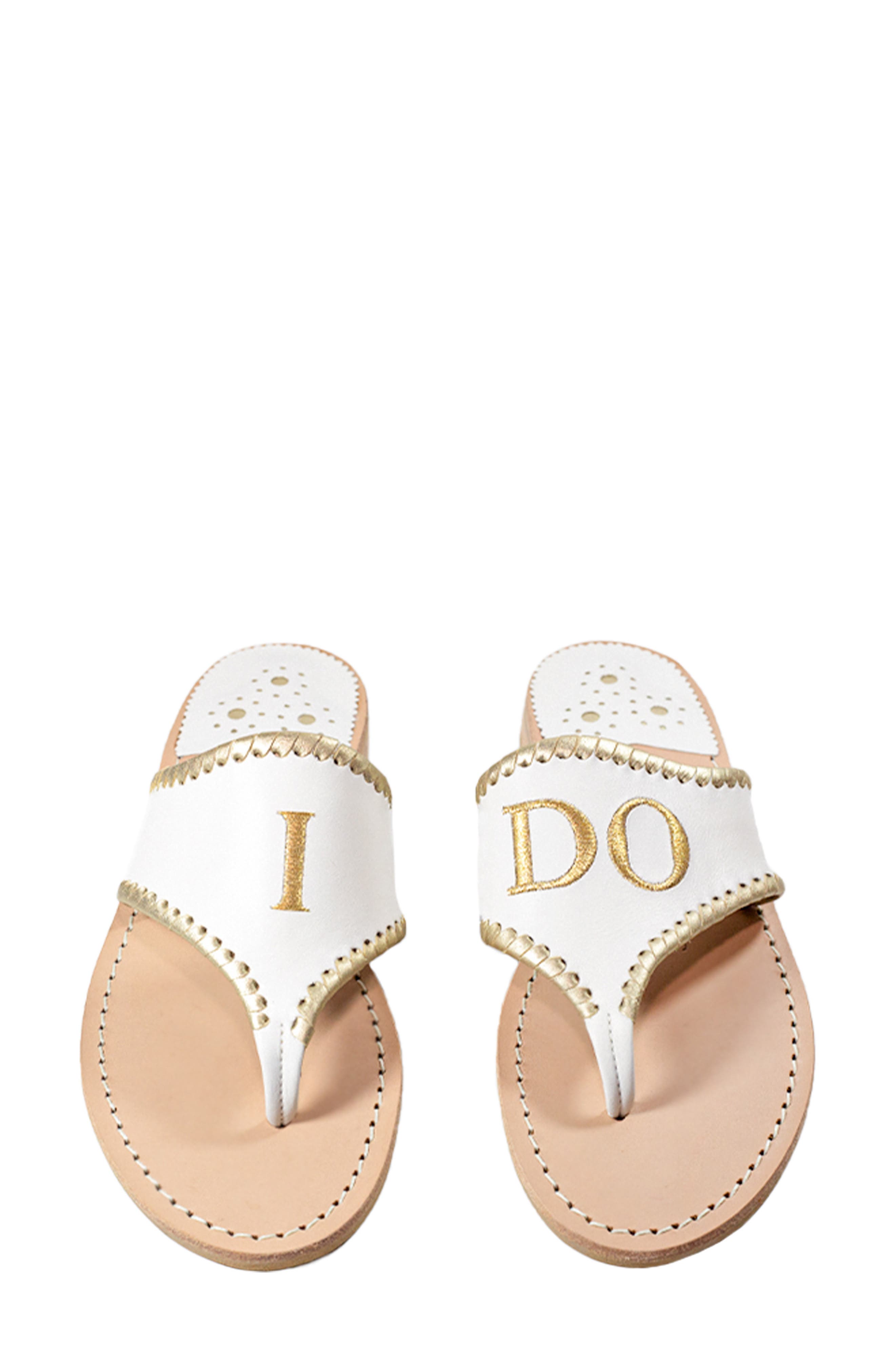 Jack Rogers Embroidered I Do Thong Sandal, Main, color, White/Platinum/Plati