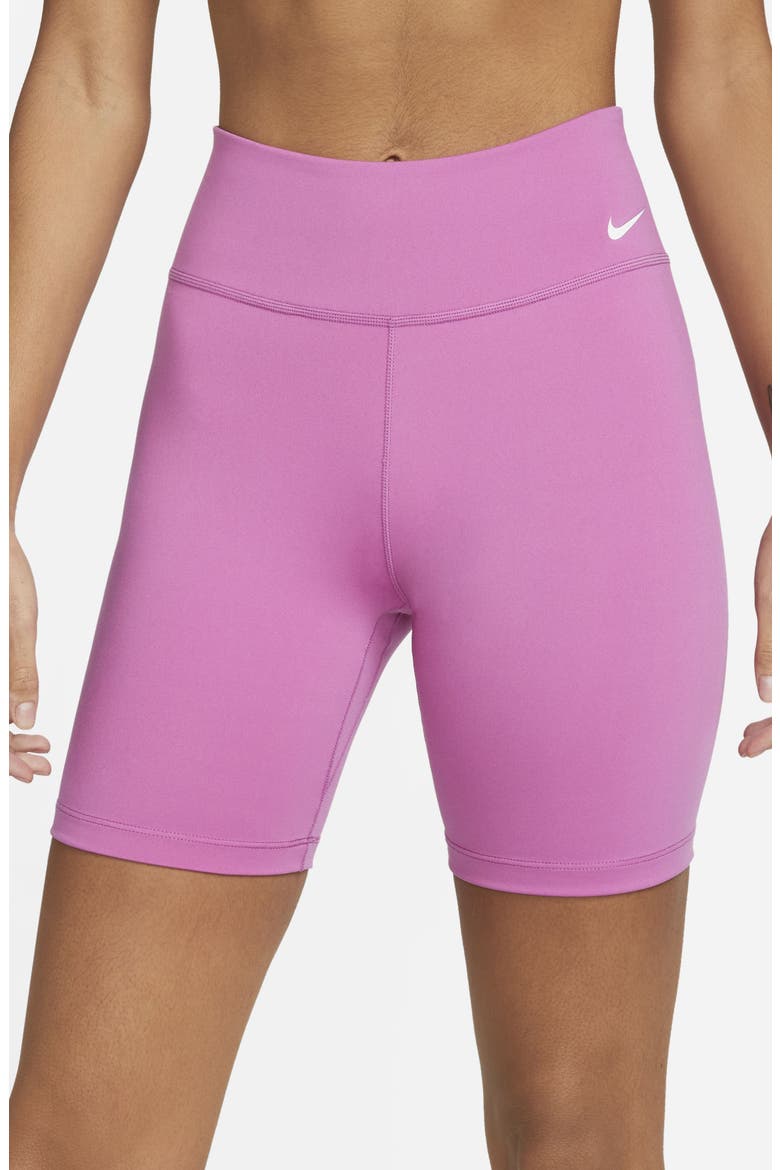 One Mid-Rise Bike Shorts, Alternate, color, COSMIC FUCHSIA/ WHITE