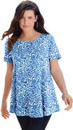 Roaman's Plus Size Ultimate Cotton Crewneck Short Sleeve Swing Tee