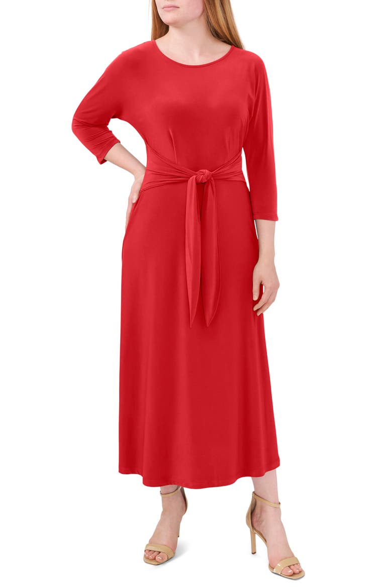 Tie Waist Jersey Midi Dress, Main, color, DP REDWOOD