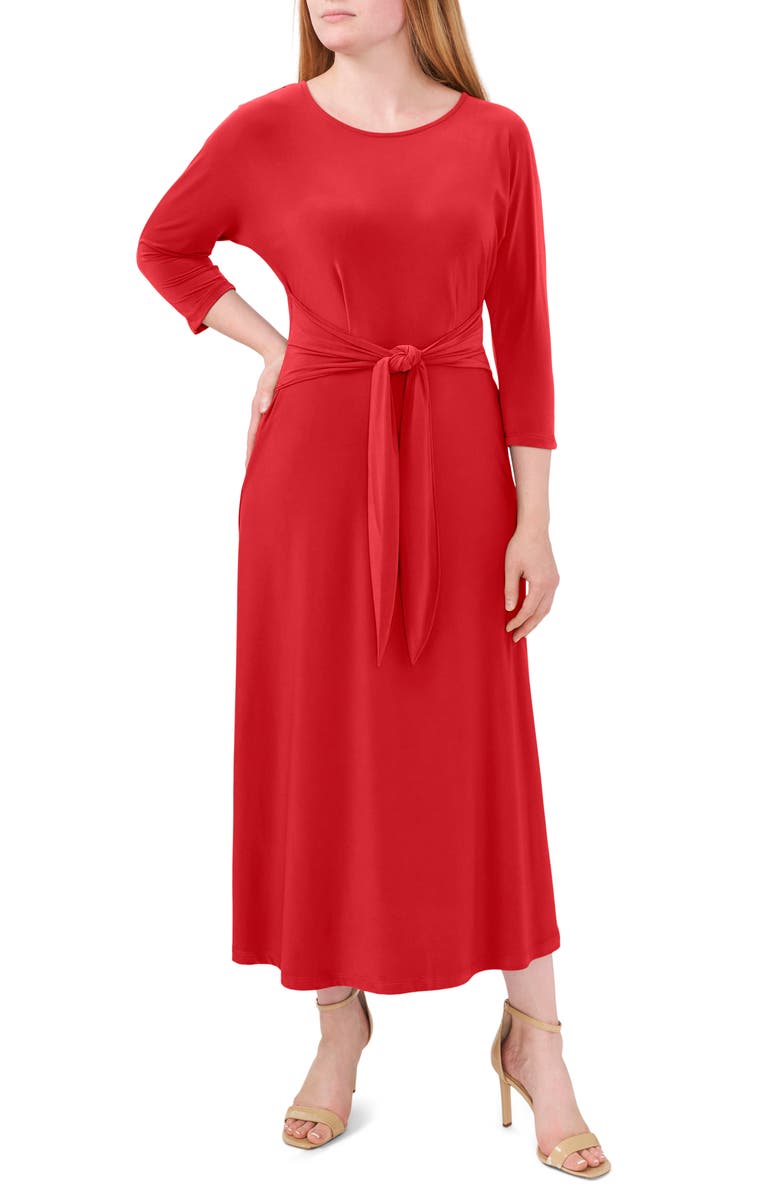 Chaus Tie Waist Jersey Midi Dress, Main, color, Cc Red
