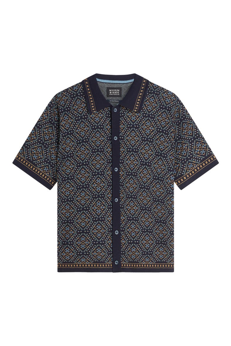 Jacquard Short Sleeve Button-Up Shirt, Alternate, color, SOFT GEO SKY CAPTAIN