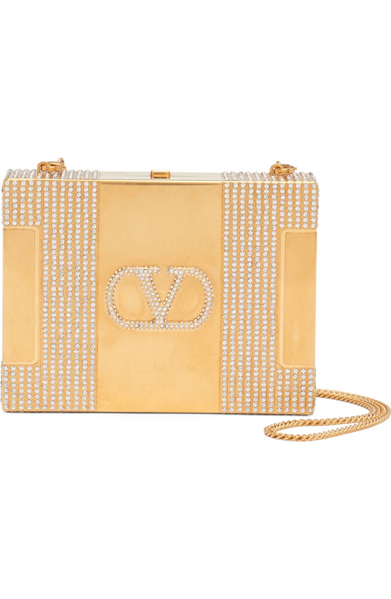 Valentino Garavani Minaumorphe Minaudière Crystal Embelllished Convertible Clutch, Alternate, color, Antique Brass-Crystal/ Nero