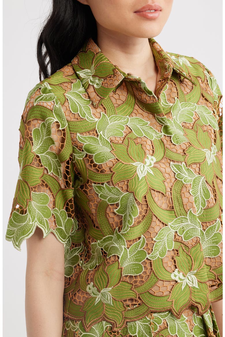 The Hailey Lace Button-Up Shirt, Alternate, color, DARK CITRUS LACE